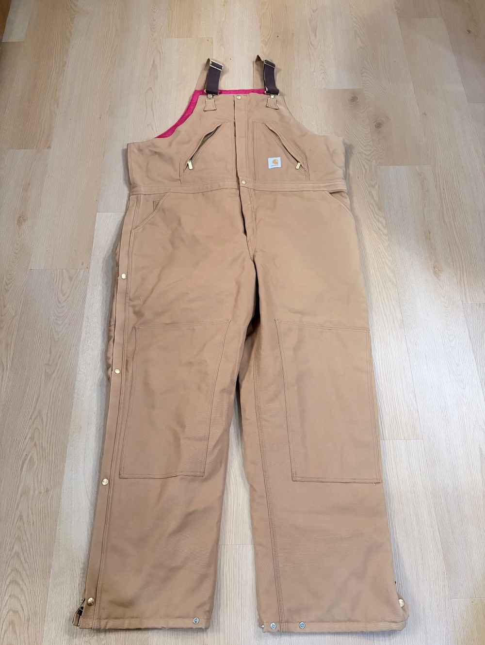 Men’s Carhartt Duck Zip-to-Waist Quilt Lined Bib Overalls Brown 48x34